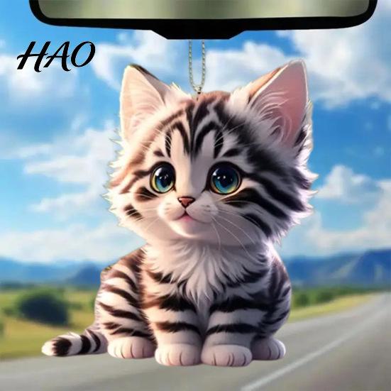 Heavy Duty Cat Decor Acrylic 2D Car Hanging Decoration Home Office Backpack Auto Decorative Pendant Rearview Mirror Cartoon Kitten Animal Ornament