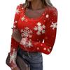 Women's Fashion Slim Bottom Casual Long Sleeve Christmas Printed Pullover U Neck Top