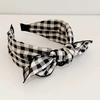 Women's White Black Plaid Headband with Center Bow Knot for Lady Girls Daily Casual Hair Hoop Accessories