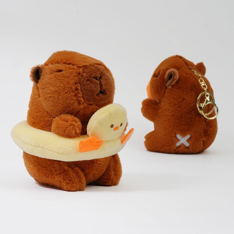 Clearstone Capybara Plush Duck Swim Brown Keychain, Chabimaru, Ring, 18.5cm,