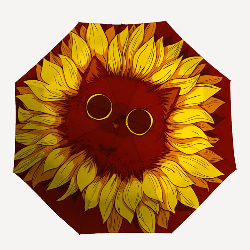 

1pc Sunflower Cat Automatic Open/Close Umbrella, Portable Folding Umbrella for Travel, Themed Events, It is suitable as a gift for various festivals,