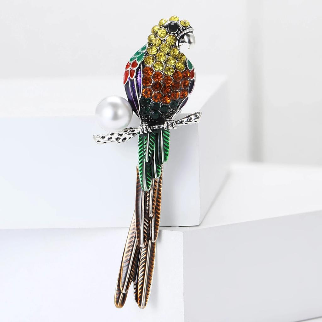 Rhinestone Parrot Brooches for Women Unisex Animal Pin Bird Lapel Pins Event Funny Luxury Gifts New Year Friends Decoration