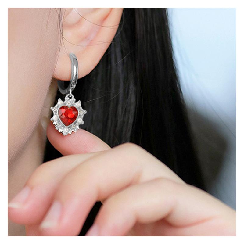 Vintage Red Gemstone Heart Dangle Earrings Gold Plated Baroque Style Pearl Crystal Earrings For Women French Jewelry