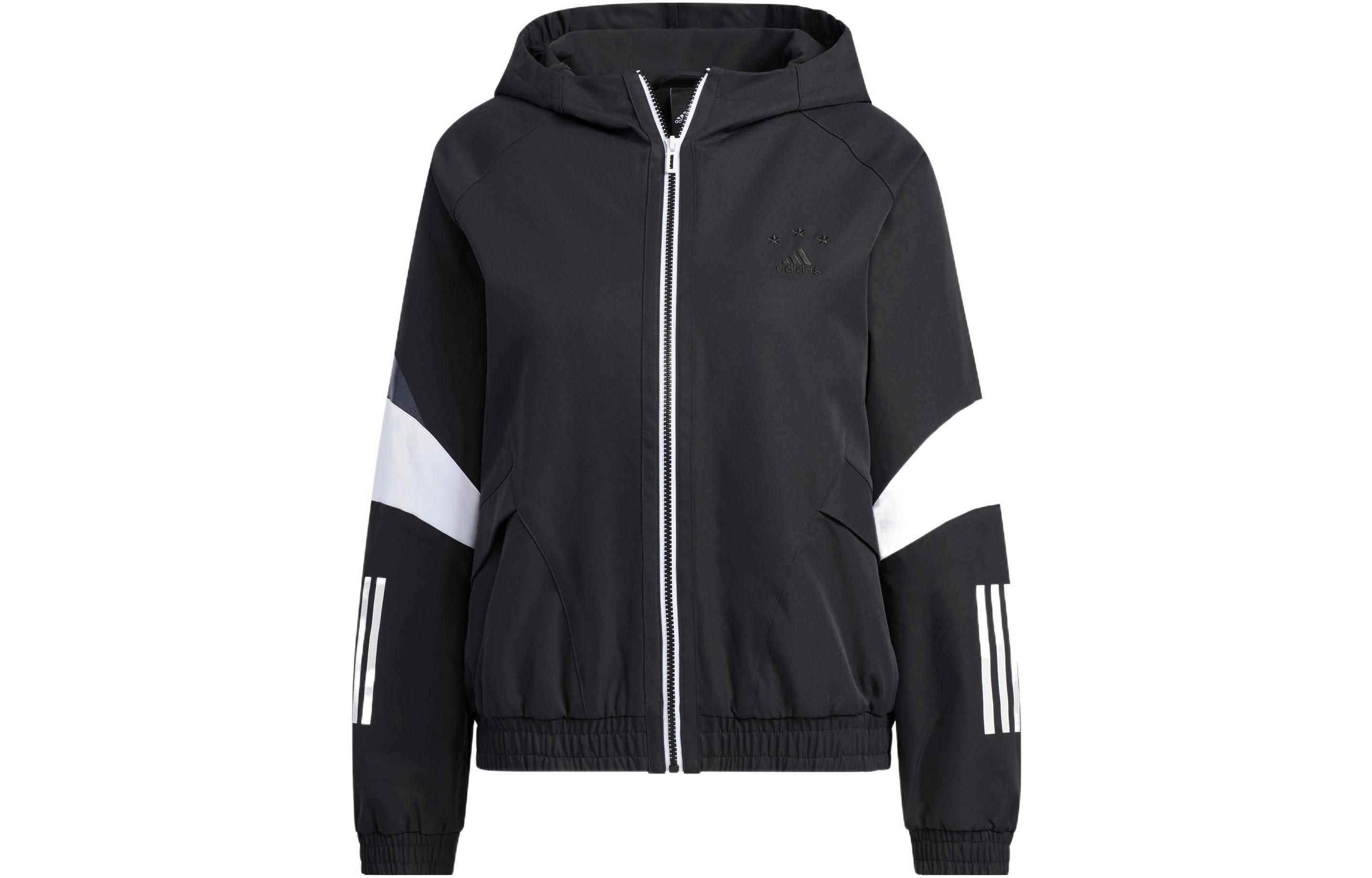 adidas Women ss Logo Embroidered Striped Woven Jacket Black HY2811 L