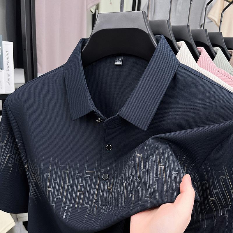 Lapel Men'S Polo Shirt Casual Men'S Printed Short Sleeve Bottom Shirt Spot