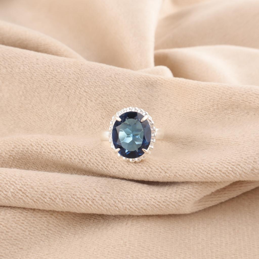 Oval London Blue Topaz Gemstone 925 Silver Promise Engagement Full Eternity Ring RR-28-6