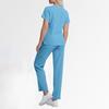 Women's Short Sleeved Color Round Neck Pocket Top Pants Work Clothes Two Piece Set