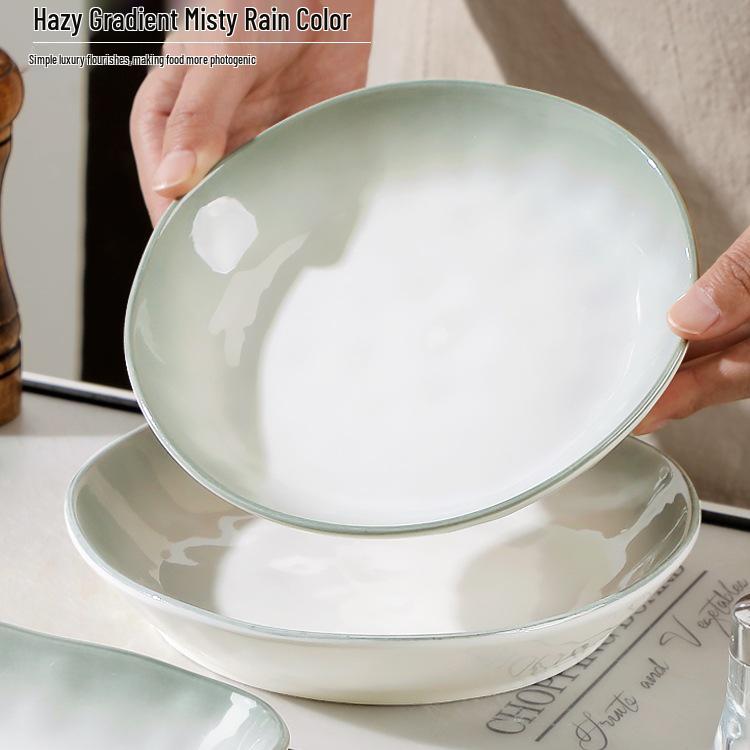 Set of 6 Double-Handled 8-Inch Ceramic Dinner Plates – New 2025 Collection, Includes Deep Soup and Fish Plates. 1 Double-handled Plate