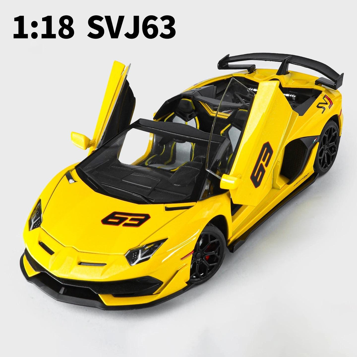 1:18 Aventador Svj63 Legering Speelgoedauto Model Wielen Stuur Geluid En Licht Speelgoed Verzamelaar Verjaardagscadeau