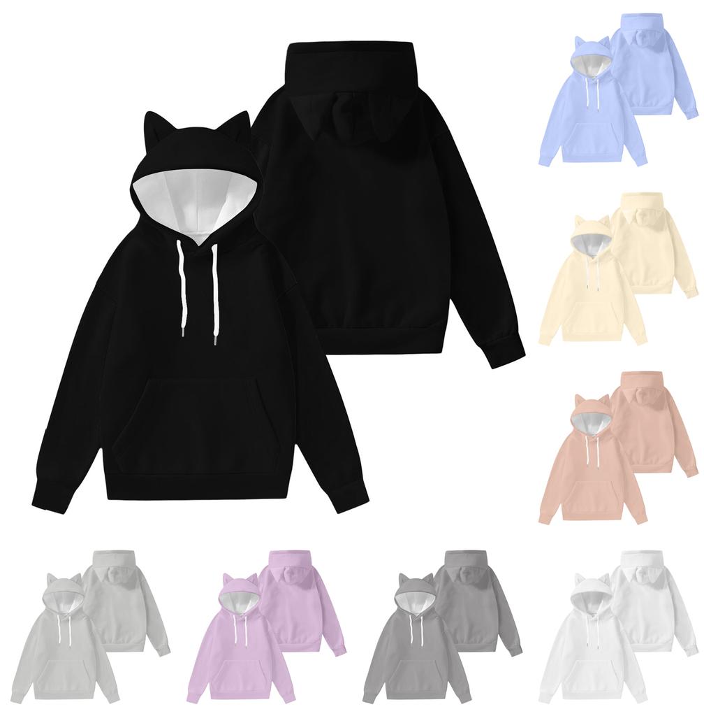 Dámská módní mikina s dlouhým rukávem, barevně blokovaná, s potiskem, s kapucí a oušky