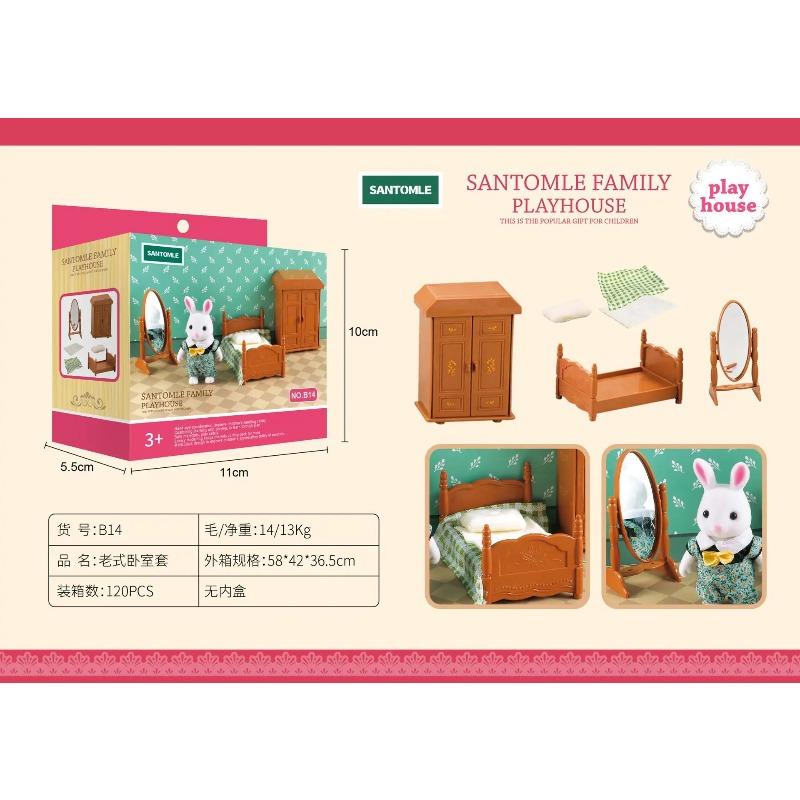 Forest Home Animal Family Mini Rabbit Villa Living Room Kitchen Bedroom Garden Micro Furniture Set Girl Pretend Play Toy Model