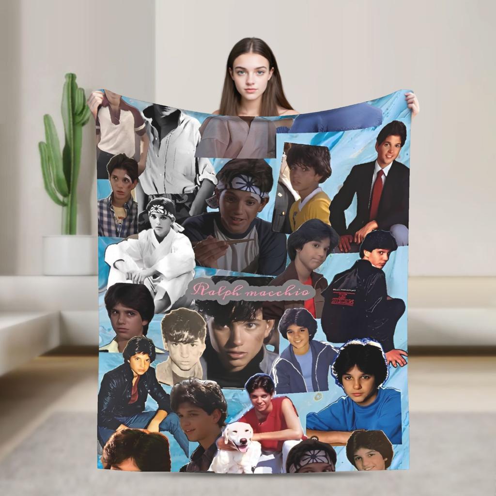 80s Ralph Macchio Limited Flannel Blanket Super Soft Throw Blanket for Couch Chair Camping Trend Bedspread Sofa Bed Cover