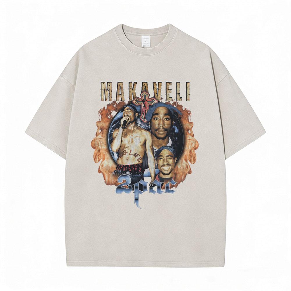 Rapper Tupac 2pac All Eyez On Me Cross Vintage Washed T Shirt Men Hip Hop Fashion Retro Tshirt Mens Casual Oversized Tshirts