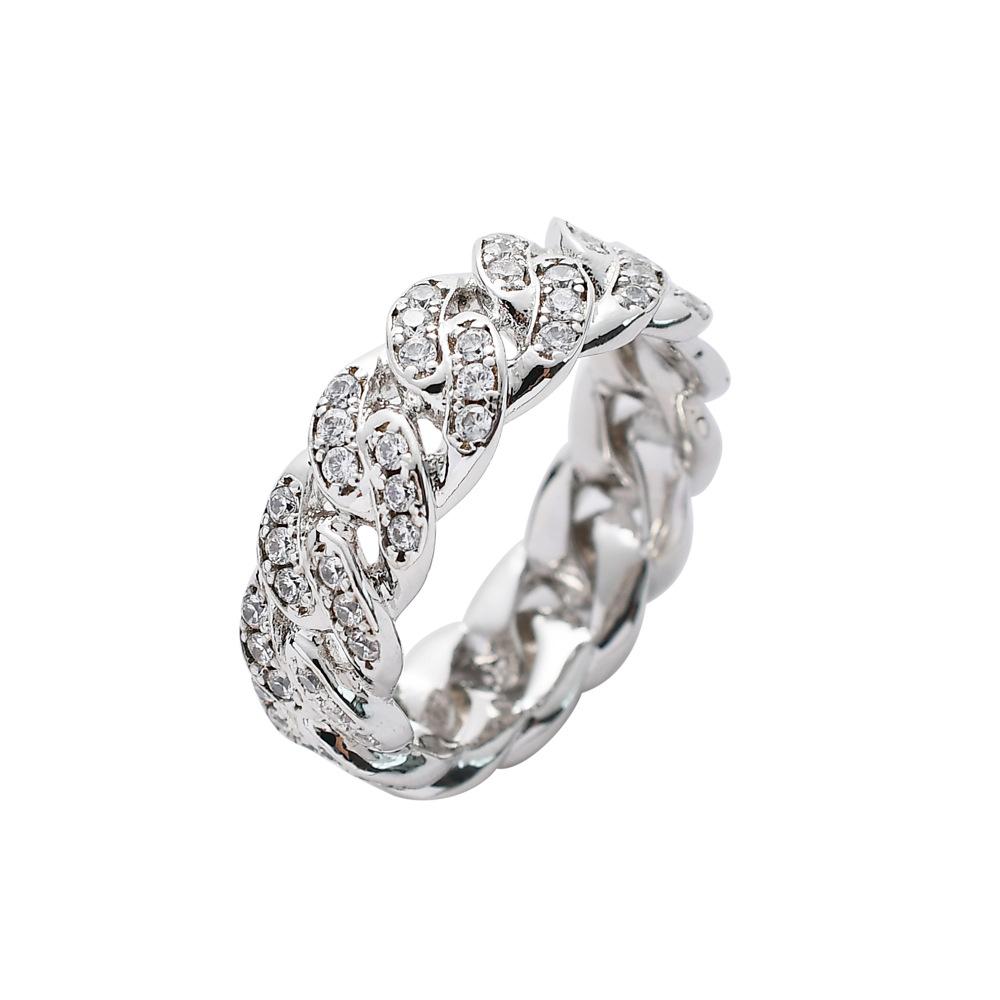 

European and American Hip Hop Ring, Classic Micro-inlaid Zircon Men s Ring 8mm Cuban Ring Men s and Women s Couple Ring no. 11 срібний