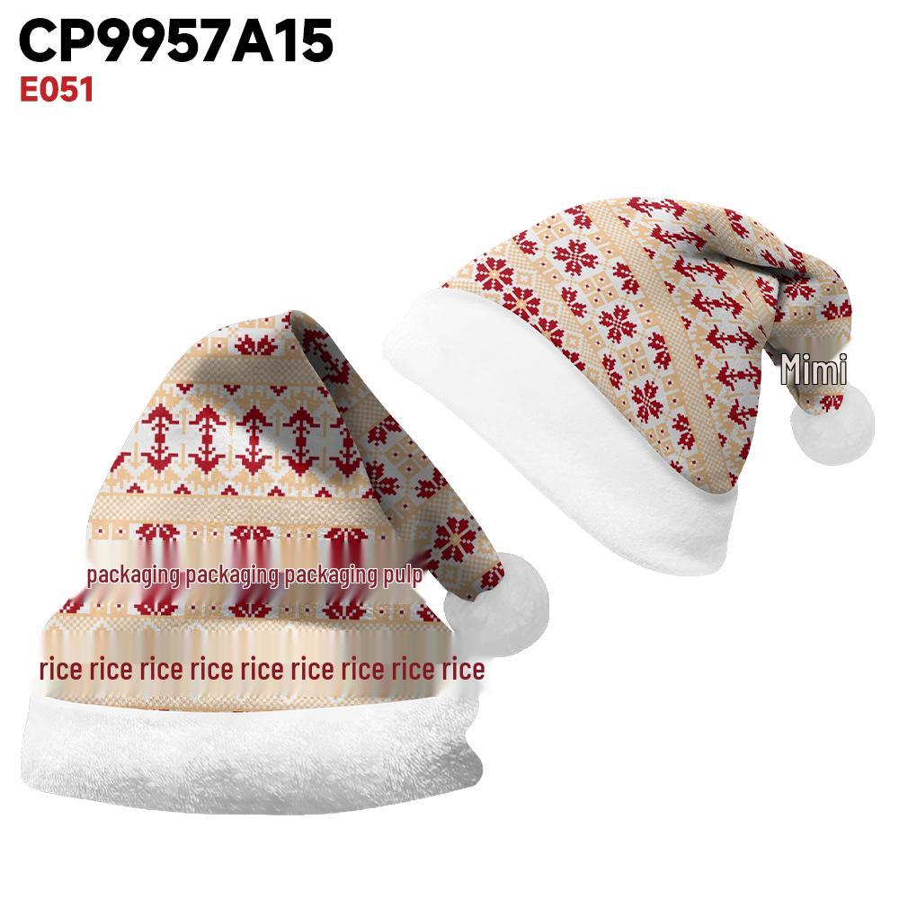 2024 Christmas Double-Sided Fleece Hat for Adults & Kids – Short Plush, Velvet, with Christmas Element Print
