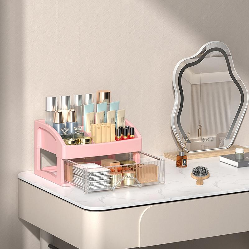 

4-Drawer Desktop Organizer with Top Compartment, Clear Plastic Storage Drawers for Office, Makeup, Stationery Two layers
