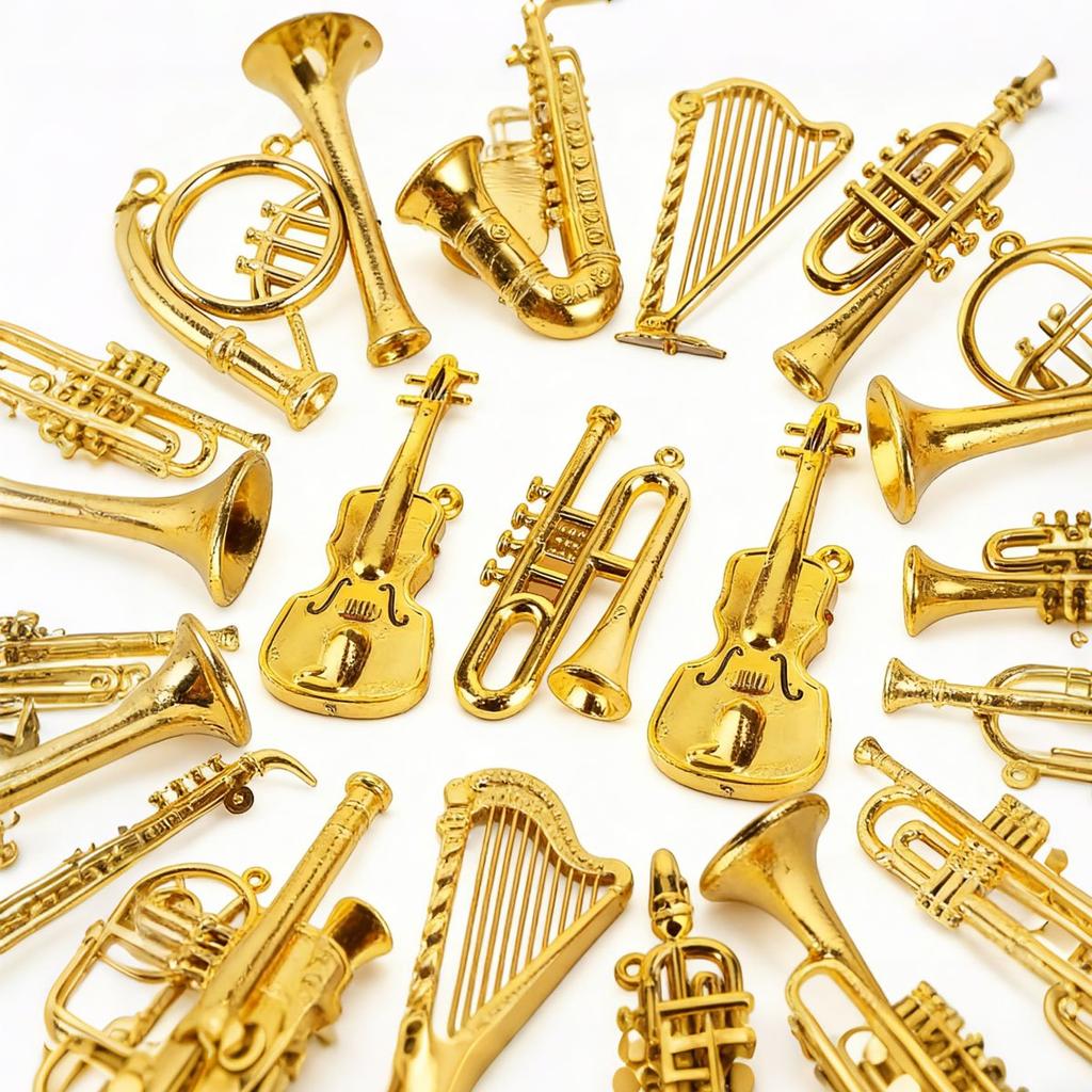9Pcs Mini Golden Musical Instrument Miniatures 2-7cm, Dollhouse Decorative Accessories, Desktop Ornaments & Xmas Tree  ZSY
