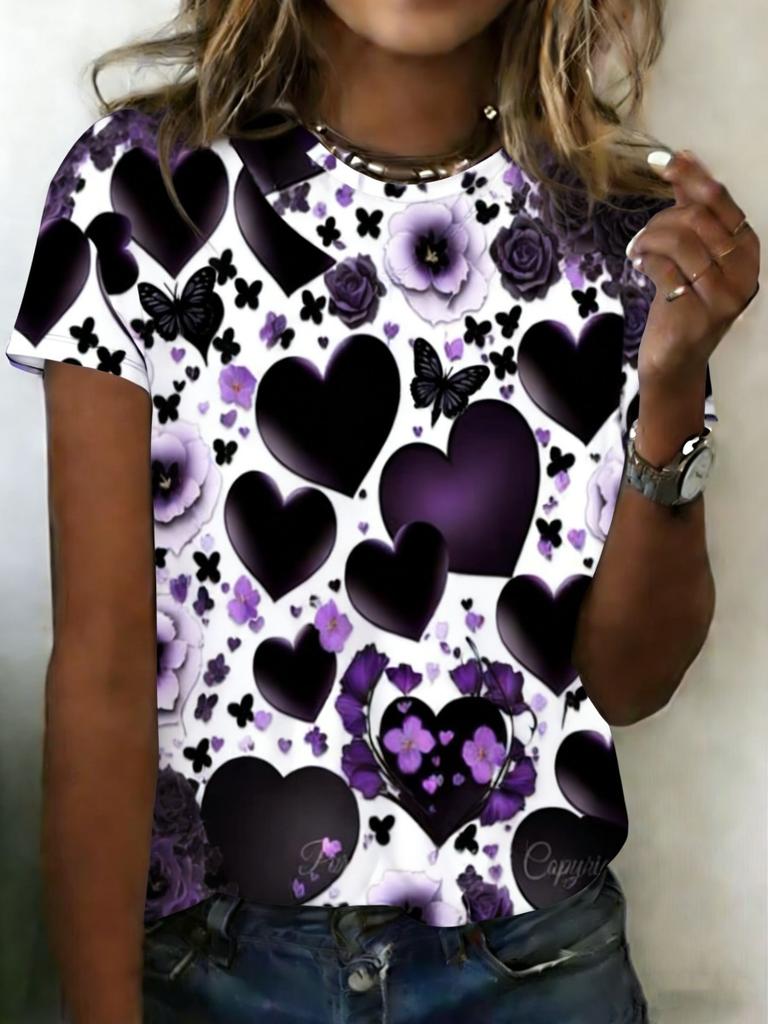 Summer Fashion Leopard Heart 3D Print T-Shirts Women's Round Neck Short Sleeve T Shirt Tees Harajuku Y2K Tops Female Clothing