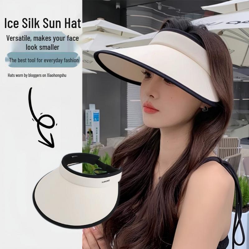 Summer Women's Open-Top Ice Silk Sun Hat: Foldable, UV Protective, Fashionable Wide Brim