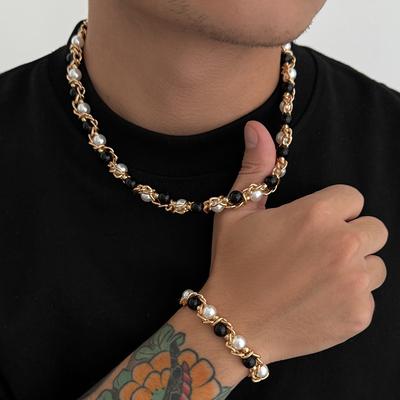 New Pearl Chain Wrapped Collarbone Chain Men's Trendy Hip-Hop Personality Men's Collarbone Chain Men's Neck Chain