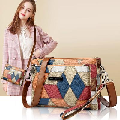 Borsa a tracolla in morbida pelle da donna, con cuciture a contrasto, borsa per la mamma, borsa a tracolla singola, piccola, multistrato, borsa per cellulare