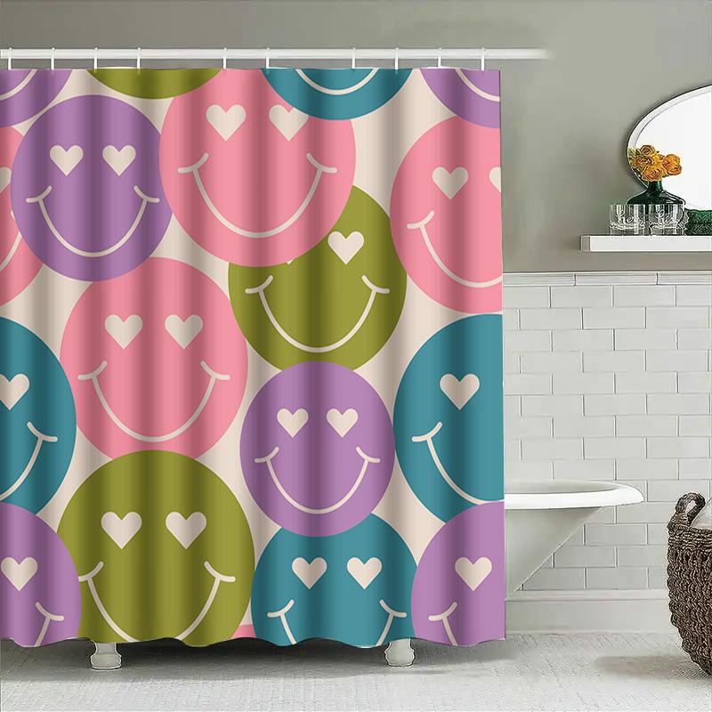 Vibrant Smiley Face Shower Curtain For Bathroom Decor In Various Colors Modern Happy Expressions Design