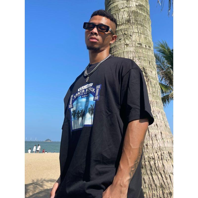 Califans American West Coast Heavy Hip-hop Drop Shoulder Loose Street Oversize Print Short sleeve T-shirt Men