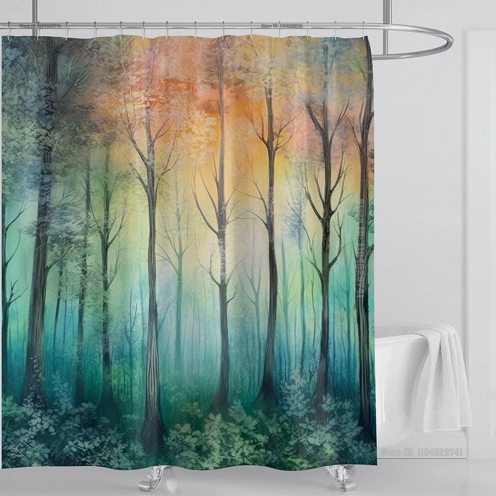 Mystical Forest Print Waterproof Shower Curtain - Stylish, Durable & Easy-Care Choice for Serene Nature-Inspired Bathroom Déco