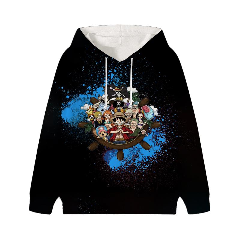 One Piece Luffy Ricercato Felpe con Cappuccio per Bambini Autunno Inverno Pullover in Velluto per Bambini Vestiti Casual Bambino Bambina Cartoni Animati Kawaii Top Felpe 160