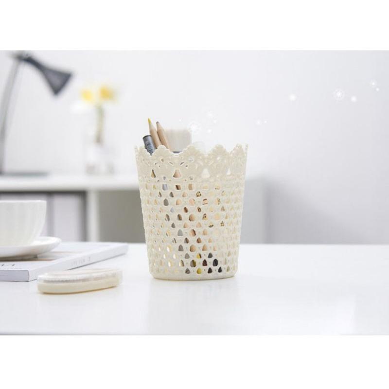 Woolen Desktop Storage Basket Office Stationery Storage Circular Hollowed-out Plastic Storage Basket