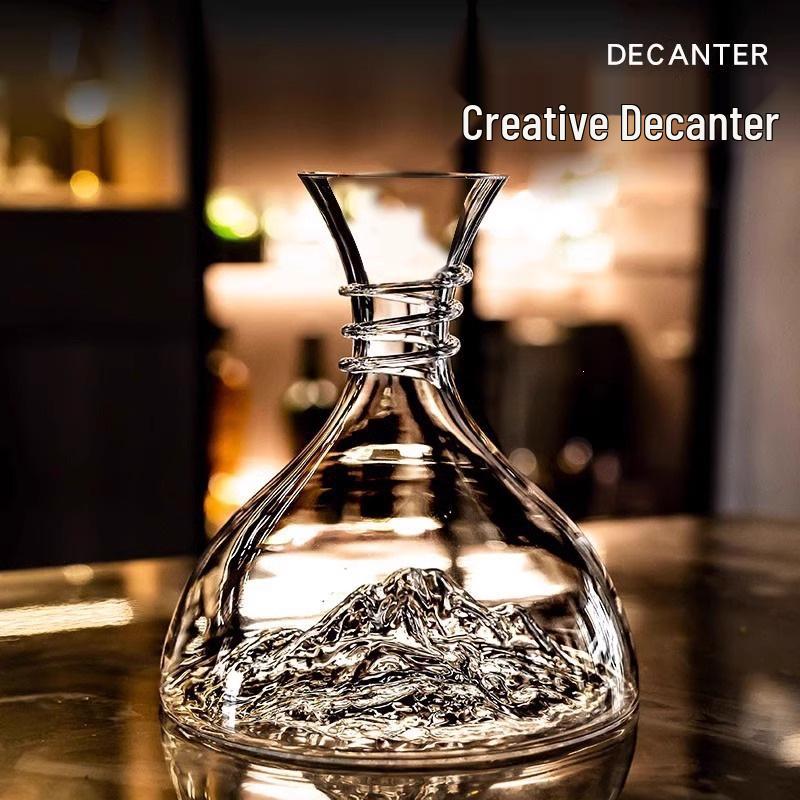 European Crystal Wine Decanter with Filter, Iceberg Waterfall Design
