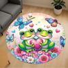1PC Frogs Flowers Butterflies Round Chair Mat Area Rug - Non-Slip, Floor Mat for Office, Bedroom, Home Decor Christmas Gift C0528015