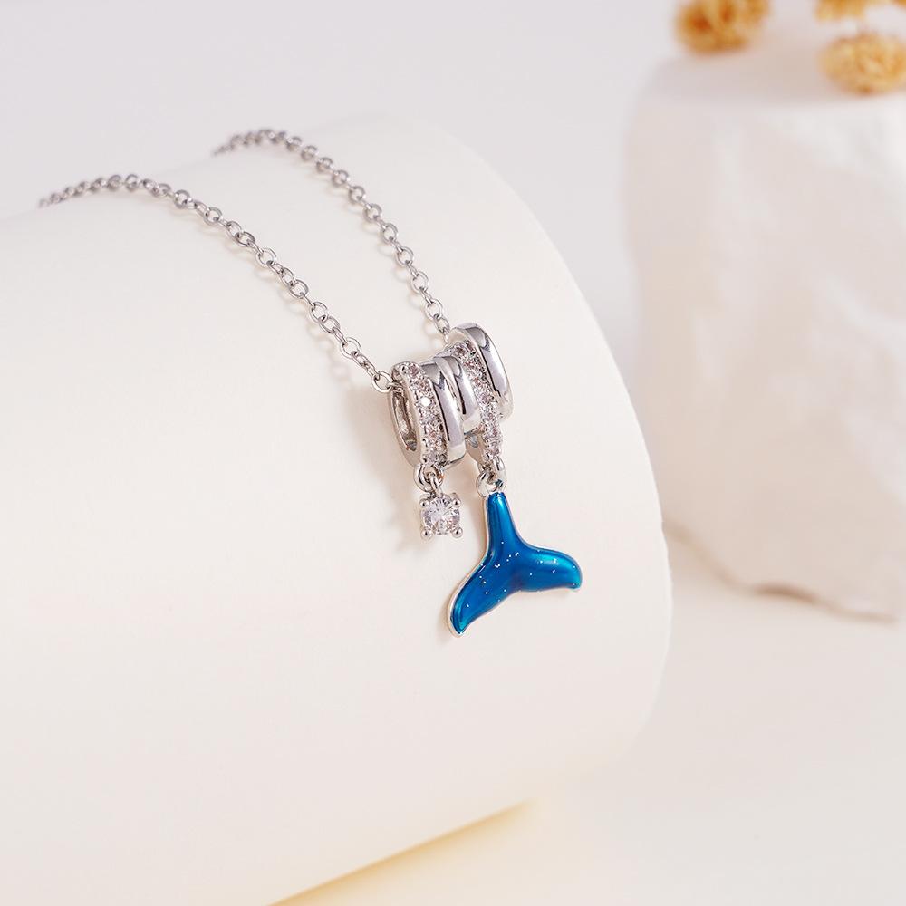 Fashion Zircon Daisy Fish Tail Ice Cream Charms Necklace for Women Girls Stainless Steel Chain Sweet Cute Jewelry Christmas Gift