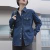 Women's Dark Blue Retro Denim Shirt Jacket – Small Size, Straight Shoulder, Perfect for Layering in Spring, Autumn, and Winter.