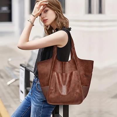 Damska duża modna torba typu tote: Miękka skóra, Torba na jedno ramię, Wysokiej pojemności