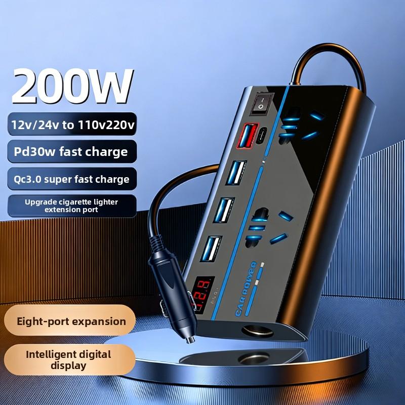 

FESTBERG Hippcron 200W Peak Car Power Inverter DC 12V/24V to AC 110V/220V with LED Display Fast Charging Adapter for Vehicle G8-2