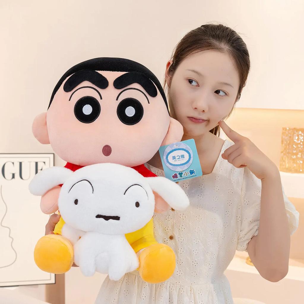 With Tag Cute Crayon Shin-chan Hold Shiro Plushies Cartoon Anime Sleeping Doll Soft Cuddly Pillow Birthday Gifts Girl