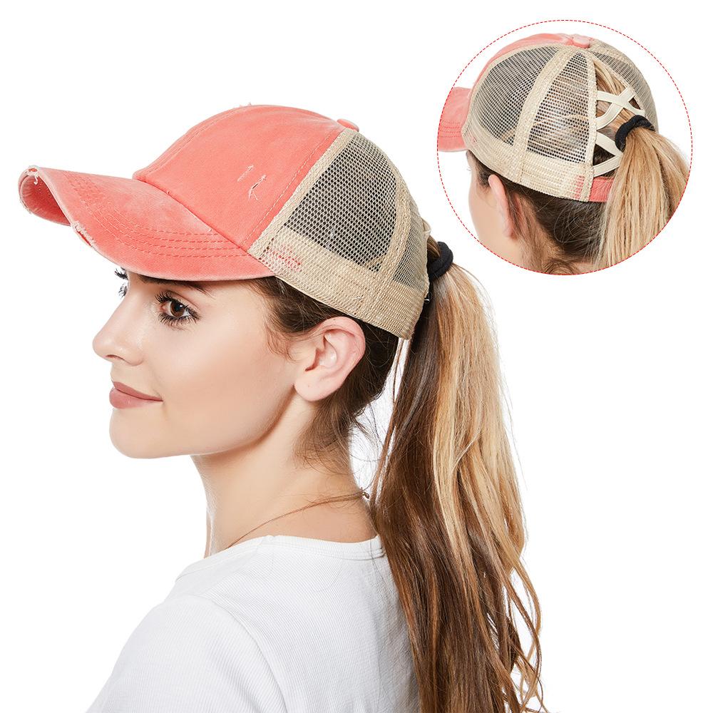 Women Ponytail Baseball Cap Snapback Adjustable Summer Sun Hats Mesh