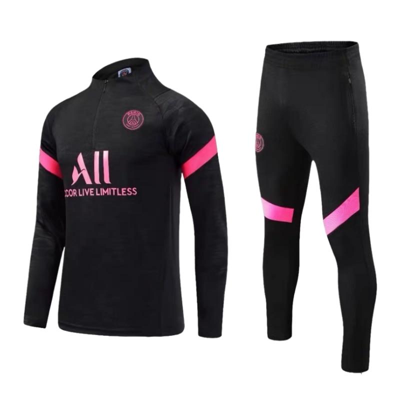 Kinder Langarm Sportbekleidung Paris Fußball Trainings Trikot Set YSHT Schwarz 140-150 cm