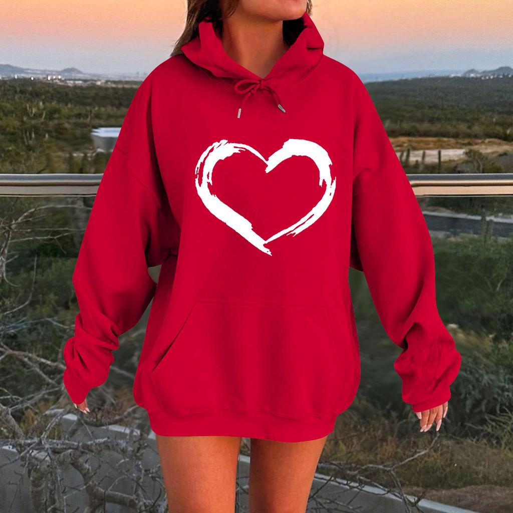 Damen Locker Bequem Lässig Mode Charakterdruck Kapuzenpullover Langarm