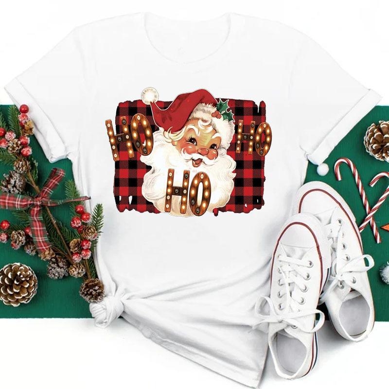 Women's Christmas Collection Printed Plus Size Trendy Letter Pure Cotton Short Sleeved T-Shirts Women’s