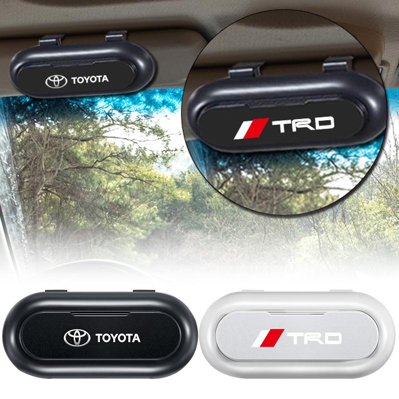 Bil Solskjerm Brilleoppbevaringsboks Holder Organizer Bilstyling for Toyota GR TRD Corolla RAV4 LEVIN Yaris C-HR Camry Prado Prius TRD
