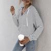 Women's Fashion Loose Striped Hooded Sweater with Drawstring and Pockets