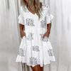 Women Ruffles Mini Dress Summer Fashion Elegant V-Neck Floral Print Patchwork Dresses Loose Pocket Casual Beach Party Vestidos