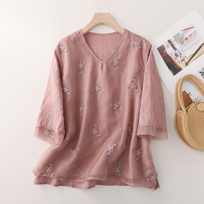 Summer Cotton Linen Patchwork Organza Shirt - Retro Artistic Zen Tea Ceremony Loose Top for Women