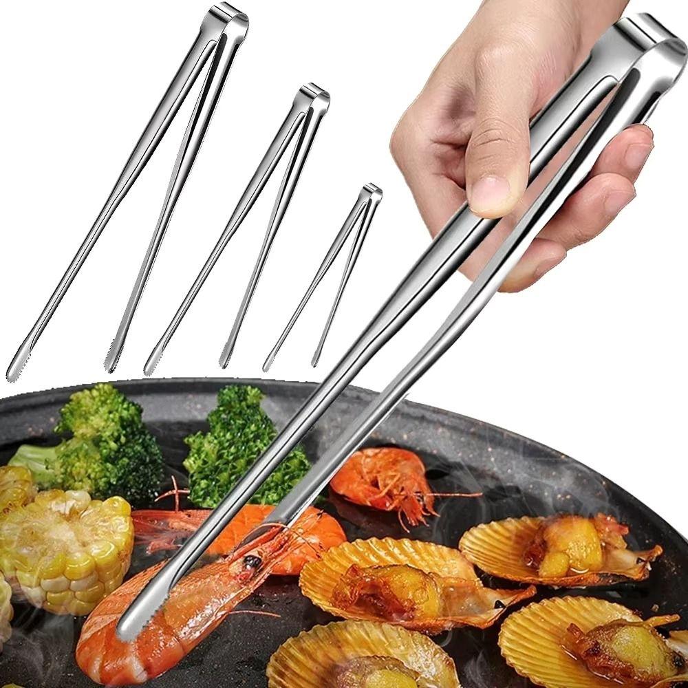 1Pcs 410 Stainless Steel Grill Tongs Non-Slip S/M/L/XL Food Clip Lengthened Multifunctional BBQ Steak Clip Cooking Utensils