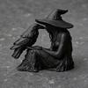3D Printed Witch Ornament, with Stable Base Matte Black Figurine, Gothic Style Resin Sculpture for Halloween Party Home Decorations