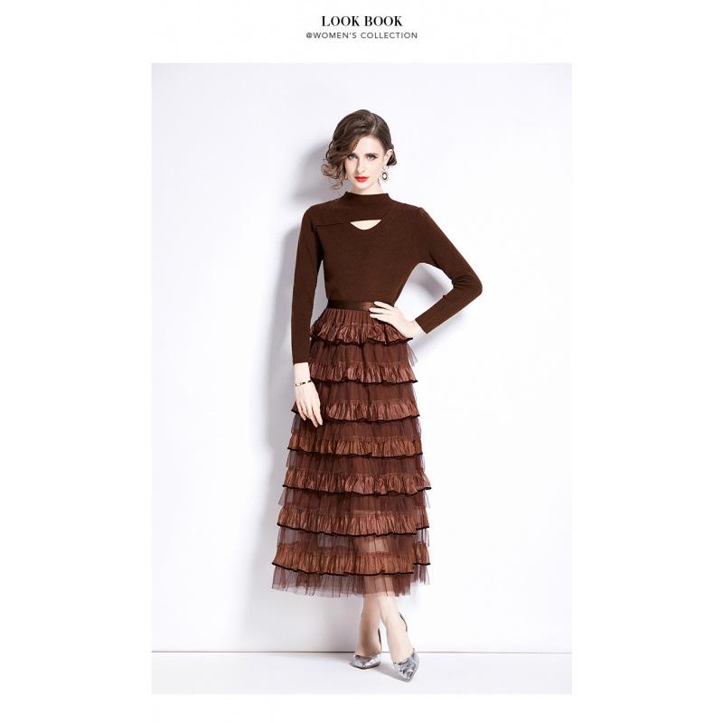Women's Long-Sleeve Knitted Patchwork Dress Set