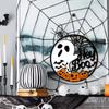 Welcome Door Sign Scary Halloween Door Hangings Wooden Sign Spider Web Round Halloween Wreath Decorations for Home Yard