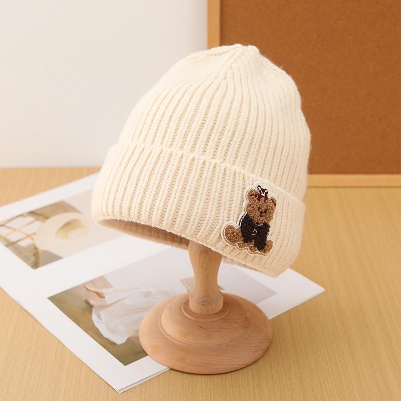 Wollmütze mit Bärenmotiv für Damen, dick gefüttert, warm, modisch, gestrickt, ideal für kalte Tage